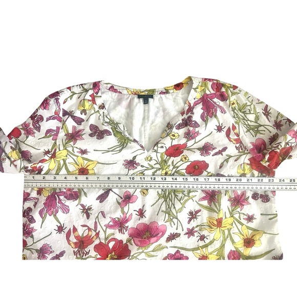 Talbots Blouse White Muticolored Flowers Dragonflies 100% Cotton Lined XL Spring - Picture 6 of 11